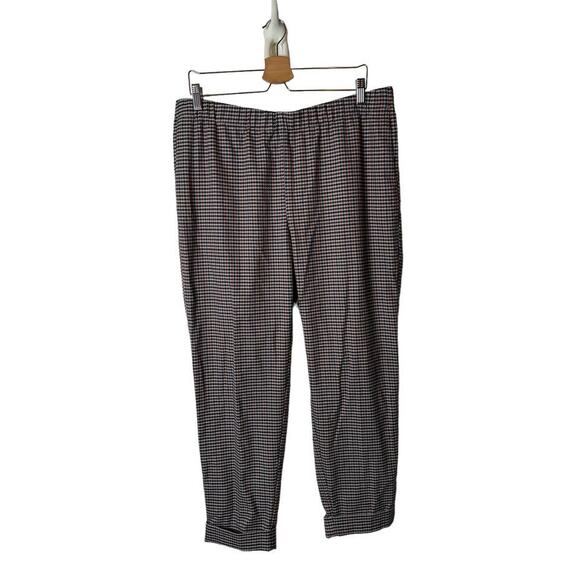 J. Jill Plus 18 Blue Red Houndstooth Pull On Cuffed Slim Straight Ankle Pants - Picture 1 of 8